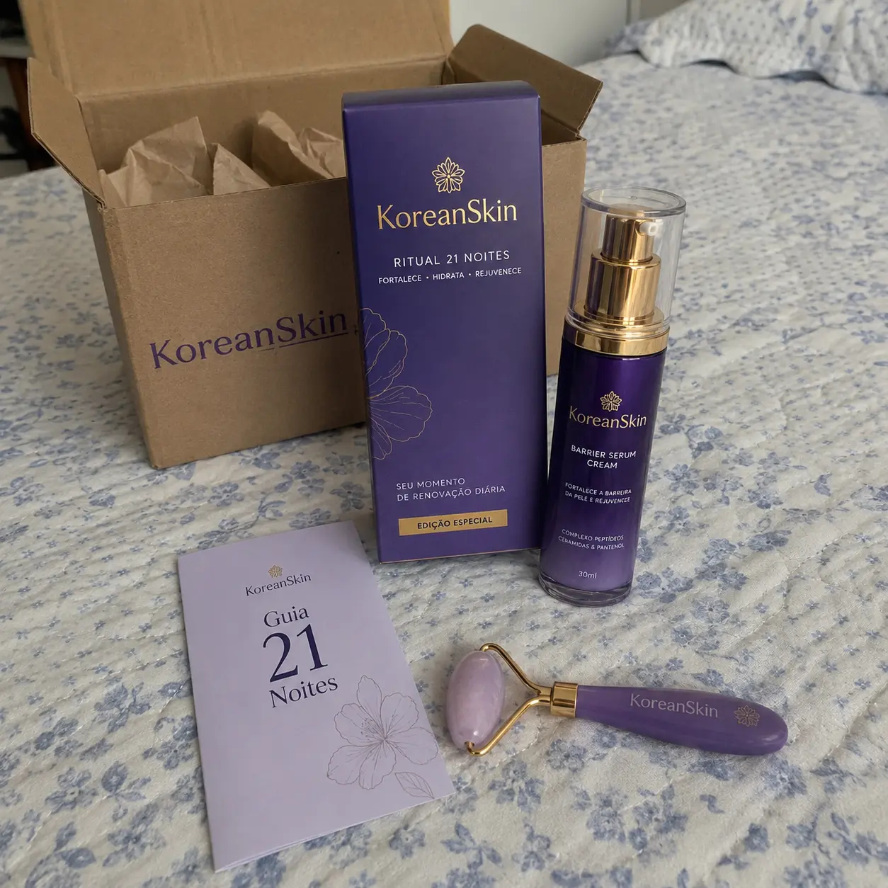 Kit KoreanSkin com guia 21 noites e massageador facial